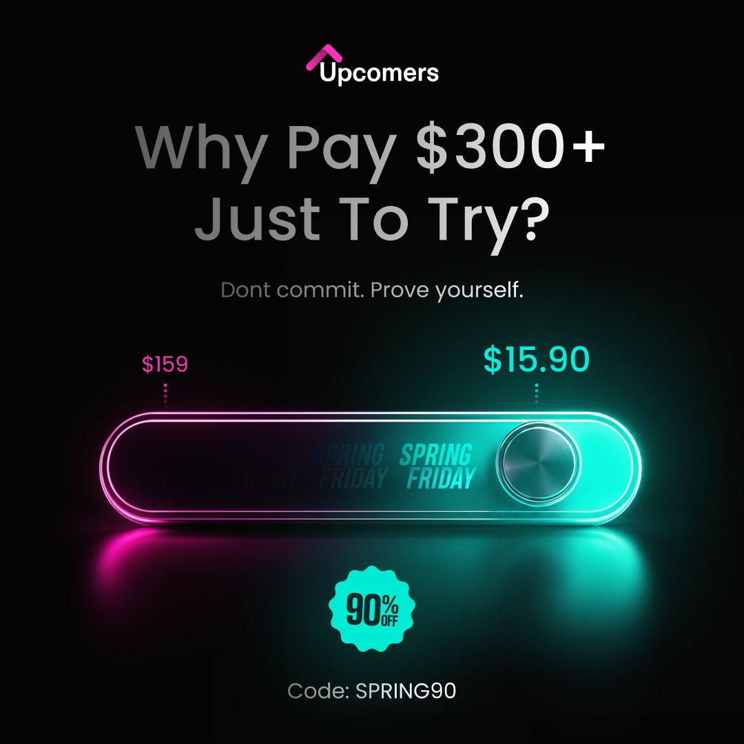 upcomers_com's tweet photo. Most people spend more on one dinner.

You can test yourself with Upcomers from just $15.90.

💥 SPRING90 is still live
💥 90% OFF + BOGO

Prove yourself and let the results speak. https://t.co/qx0S64yUTg