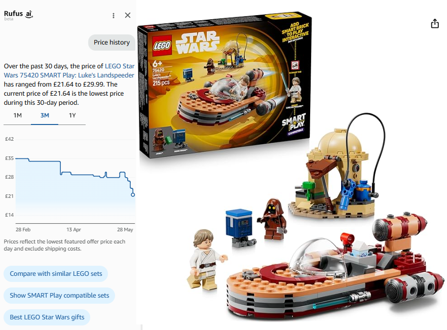 LEGOStarWarsUK's tweet photo. 38% off ⬇️BEST AMAZON UK PRICE SEEN LEGO Star Wars 75420 SMART Play: Luke's Landspeeder RRP £34.99 NOW £21.64 https://t.co/mpqutbSI12 #ad https://t.co/SqTsCv9nj9