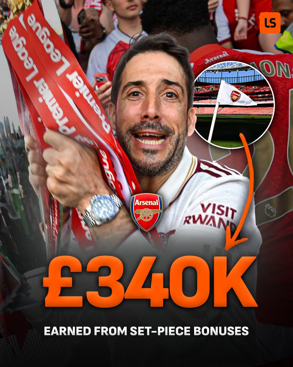 livescore's tweet photo. Arsenal’s set-piece coach Nicolas Jover reportedly bagged a £10,000 bonus for every goal from corners and free-kicks this season…

They scored from 34 😳📈 https://t.co/0fHtJMFUES