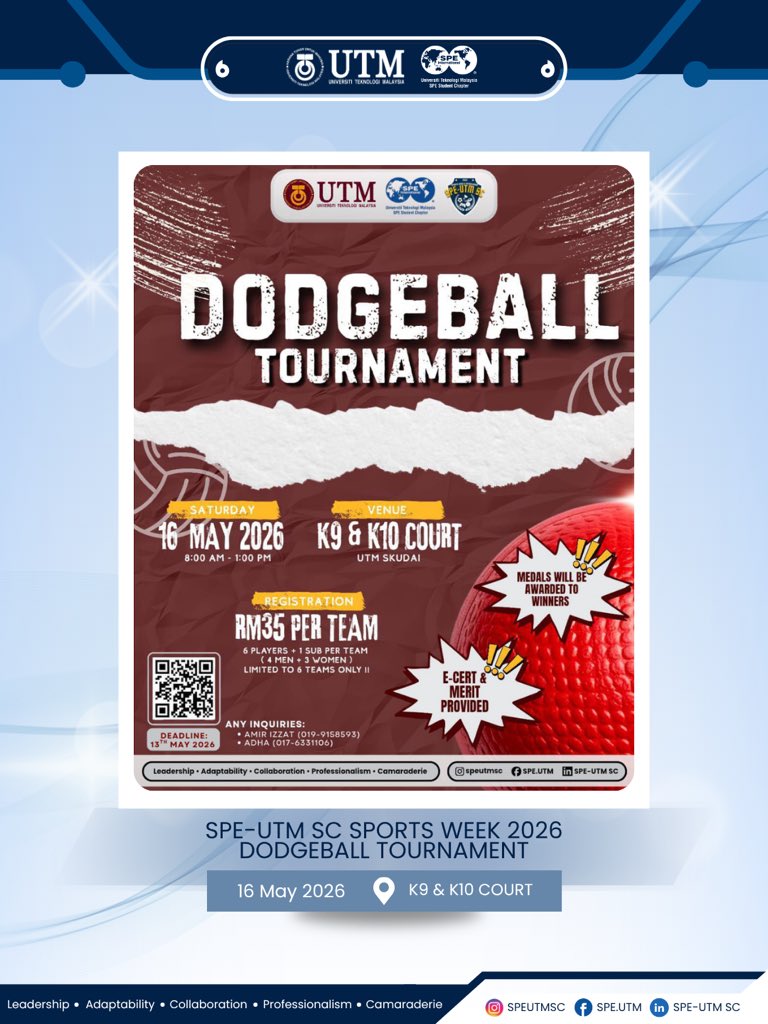 speutmsc's tweet photo. Four teams took over the court for the Dodgeball Tournament, bringing fierce competition and quick reflexes. Fueled by our sponsor Extrajoss, players brought non-stop energy to every match! https://t.co/mHVlpb1lIN