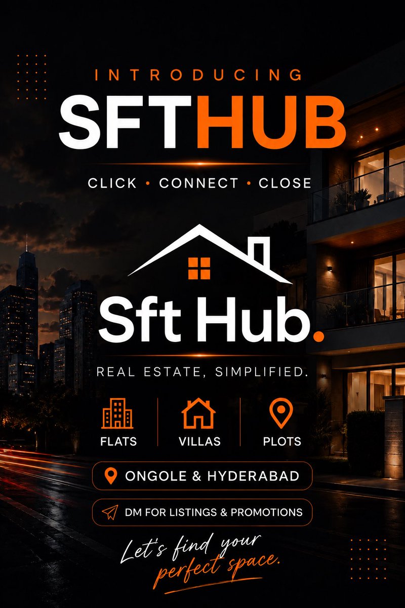 SftHubOfficial's tweet photo. 🏡✨ Your dream property is just one step away!
Discover premium Flats • Villas • Plots in 📍 Ongole &amp; Hyderabad with SFT HUB.

📩 DM us today for exclusive listings &amp; site visits!

#SFTHub #RealEstateIndia #HyderabadRealEstate #OngoleProperties #Ongole OngoleRealEstate https://t.co/4IkxAgAKpv