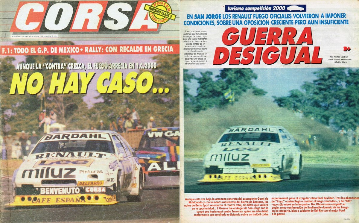 PatoG82's tweet photo. 28 de Mayo de 1989, TC 2000 en San Jorge 🏁

GUERRA DESIGUAL

Podio:
1° - Miguel A. Guerra (Renault Fuego) a 125,63 km/h de promedio ⏱️
2° - Juan M. Traverso (Renault Fuego)
3° - Gustavo der Ohanessian (Renault Fuego)

📝 Nota Corsa 🔗 https://t.co/ah5B9Rowmm https://t.co/CBPCS5Ckn7