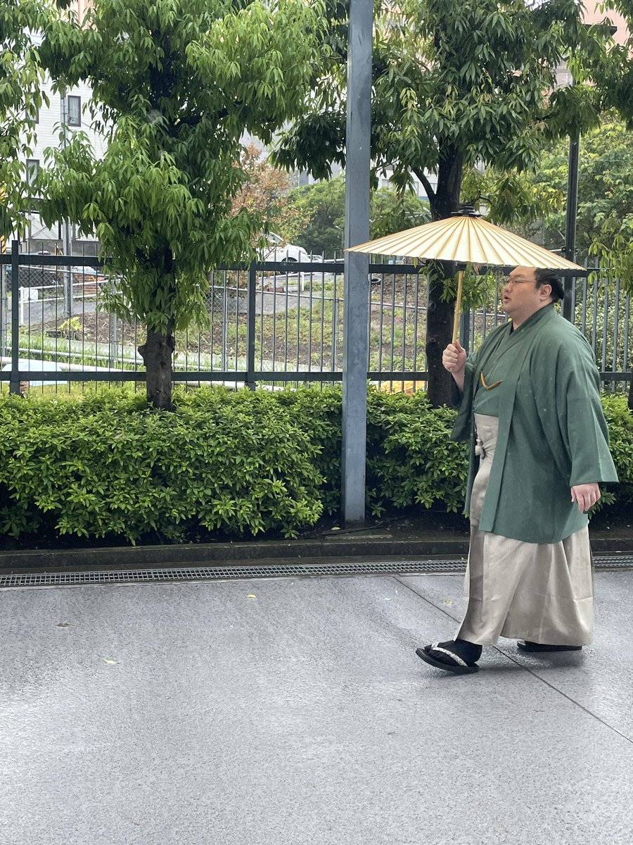 Sumonekochan's tweet photo. 雨で寒くて少し凹んでたけど、おかげで番傘姿を見ることができました。皆美しい。四股名入ってる番傘素敵すぎる。#炎鵬
#白鷹山 #朝翠龍 https://t.co/xFfD1G6frf