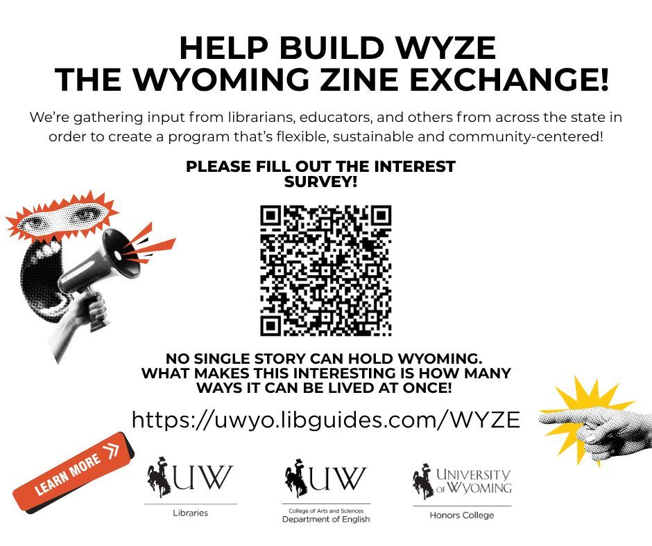 WyoLibraries's tweet photo. WYZE invites people living in, working in, or simply traveling through Wyoming to document and share their hyper-local worlds by creating a zine. Learn more in today's blog: https://t.co/LvF3z4OEHB https://t.co/WGrjNnzpNF