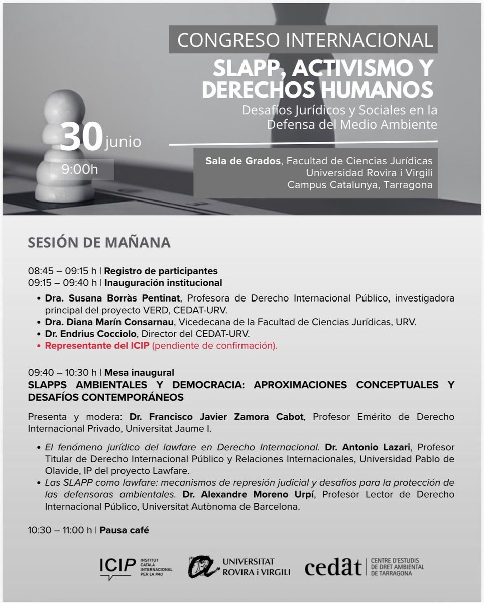 L_Sales_P's tweet photo. La Universitat Rovira i Virgili acogerá el 30 de junio de 2026 el Congreso Internacional "SLAPP, Activismo y Derechos Humanos: Retos Jurídicos y Sociales en la Defensa del Medio Ambiente", y estaremos allí @L_Sales_P y Victoria Cuartero desde la @uclm_es https://t.co/lNSKldMR1r