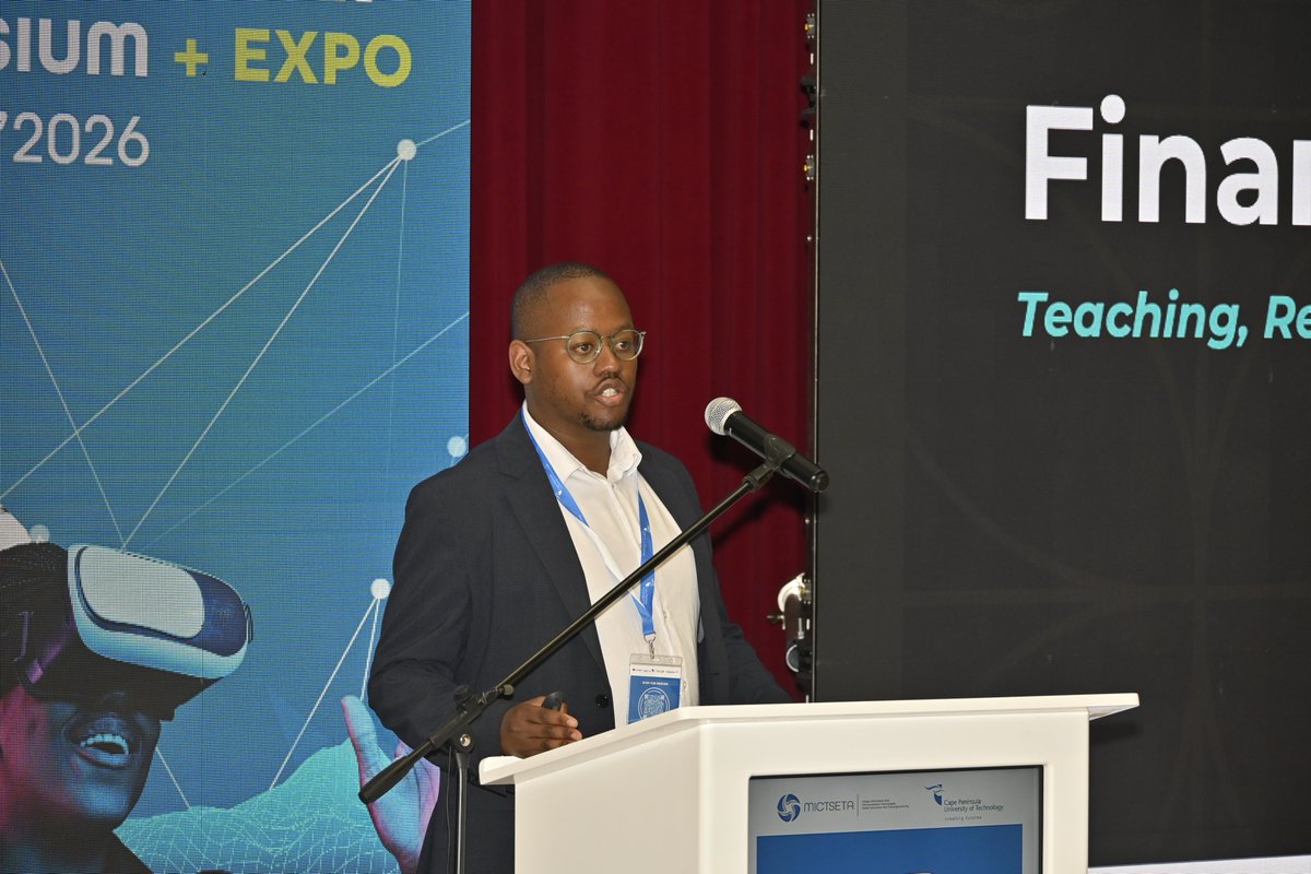 CPUT's tweet photo. The University of Cape Town showcased innovation in financial technology at the MICT SETA 4IR Research Chair Symposium and Expo through its FinTech Hub initiative. Presented by Mr Anda Ngcaba, the project highlighted how teaching, research, and innovation are being used to address technological skills gaps and prepare students for the demands of the modern workforce. By introducing fintech learning at undergraduate level, the institution aims to equip young people with coding, entrepreneurship, and financial service skills while promoting thoughtful leadership and innovation. As South Africa’s first interdisciplinary flagship FinTech programme, the initiative reflects a growing commitment to future-ready education and impactful digital transformation. #MICTSETA #4IR  #Innovation #CPUT #FutureReady