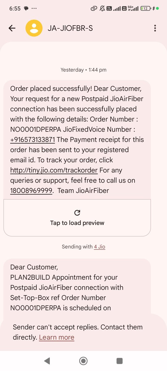 iarpgc_dc's tweet photo. @JioCare
मैने नया Jio Air Fibre लगाने का Booking और Payment किया था। Sales Person ने बोला था कि 24 घंटे में Connection लगा दिया जायेगा लेकिन अभी तक कोई Response नहीं है। Sales Person का Number भी बंद है। कृपया मेरे Connection को कल लगवाये या Request Cancel कर Refund करें। https://t.co/ANkJWUSzpc