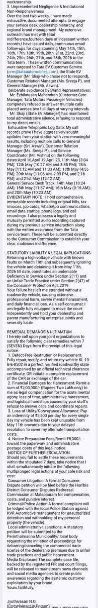 JyothivasanN's tweet photo. Finally, Tata EV forced me to issue a legal notice.Held for 23 days now .K0BE 8502, 7-169379347829
@TataMotors @tata_cars @Tataev @TataMotors_Cust @RNTata2000 @nitin_gadkari @jagograhakjago @consaff @MORTHIndia @KVRGroupIndia
#TataEV #NexonEV #ConsumerRights #service https://t.co/4SK8IDHWTl