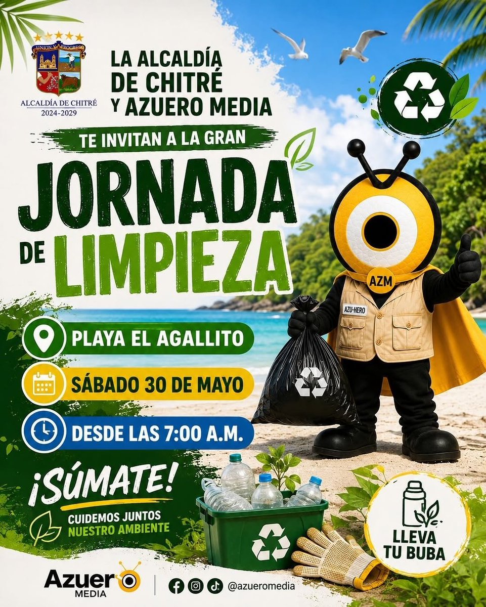 jchuertasolis's tweet photo. La Alcaldía de Chitré, junto a @azueromedia, invita a la comunidad, voluntarios, familias y empresas a participar en esta importante actividad ambiental para cuidar uno de nuestros espacios naturales. https://t.co/LihaYbinD7