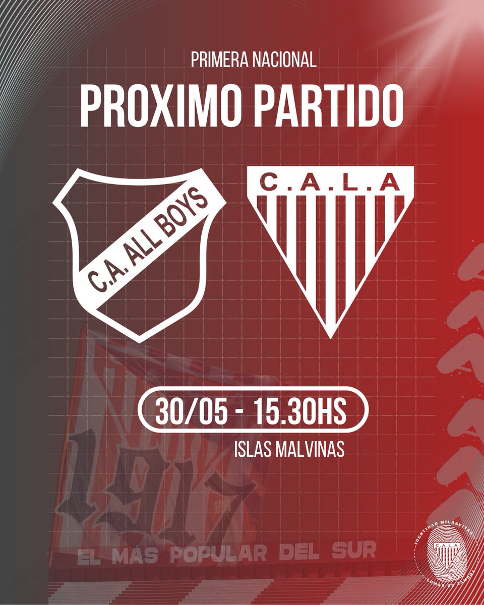 IMilrayitas's tweet photo. PRÓXIMO PARTIDO 📌 #LosAndes estará Visitando a #allboys

⚽ 16ta Fecha Zona A
🆚 @caallboys
🗓 Sábado 30/05
🕙 15:30hs
🏟 Estadio Islas Malvinas 

#identidadmilrayitas🇦🇹
#primeraNacional https://t.co/wr7UePB8H9