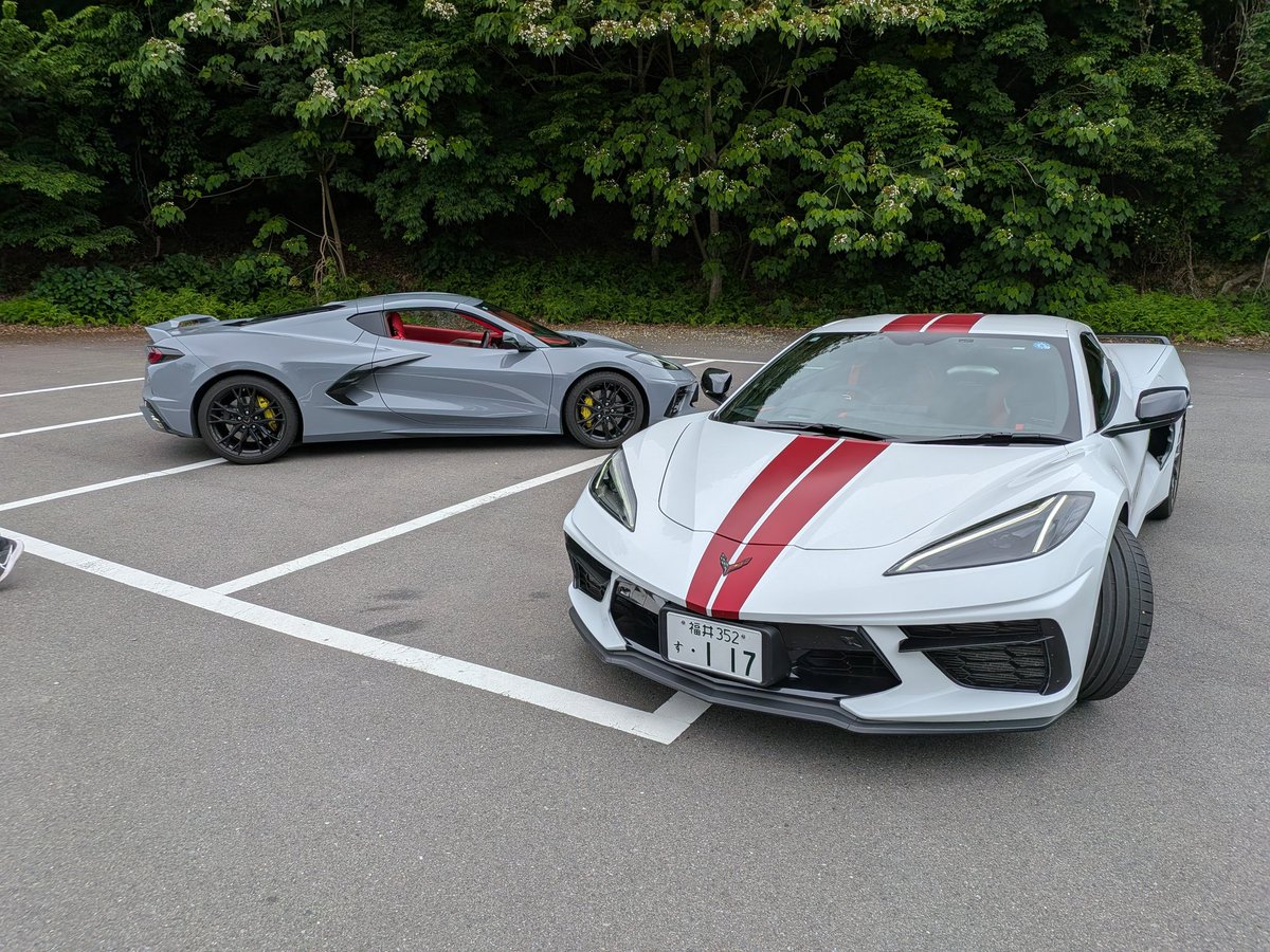 THirase3's tweet photo. 今日は岐阜から来てくれた友人とC8コルベット2台で三方五湖レインボーラインを楽しみました‼️😀
Today, I went for a drive along the Mikata Five Lakes Rainbow Line with a friend who came all the way from Gifu in his Corvette‼️😀. https://t.co/FsnSDFsf2x