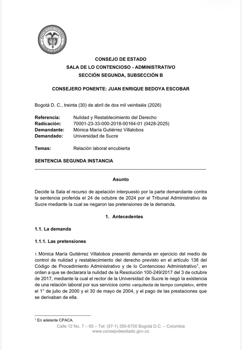 cabogadosa1's tweet photo. 📌 Derecho laboral administrativo: Relación laboral encubierta. Reglas  de identificación. Consejo de Estado. Sección Segunda. Subsección B. Sentencia de 30 de abril de 2026. Rad. 70001-23-33-000-2018-00164-01 (0428-2025). C.P. Juan Enrique Bedoya E.

Providencia disponible en nuestro grupo de WhatsApp exclusivo para colegiados. 
Para más información escríbenos a colabogadm@gmail.com