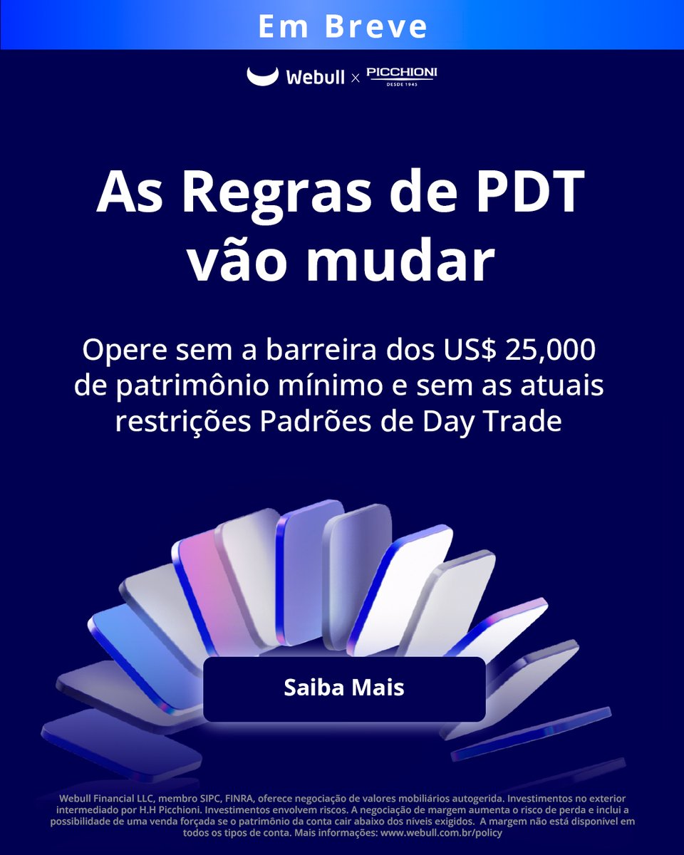 WebullBR's tweet photo. Grandes mudanças estão chegando para o DayTrade! As novas regras de PDT estarão disponíveis em breve na sua conta margem da Webull.

Lembrando que a nova regra do PDT  vale apenas para  negociações com alavancagem na conta margem como Ações , ETFs e Opções  americanas https://t.co/ebVG3vWmSP