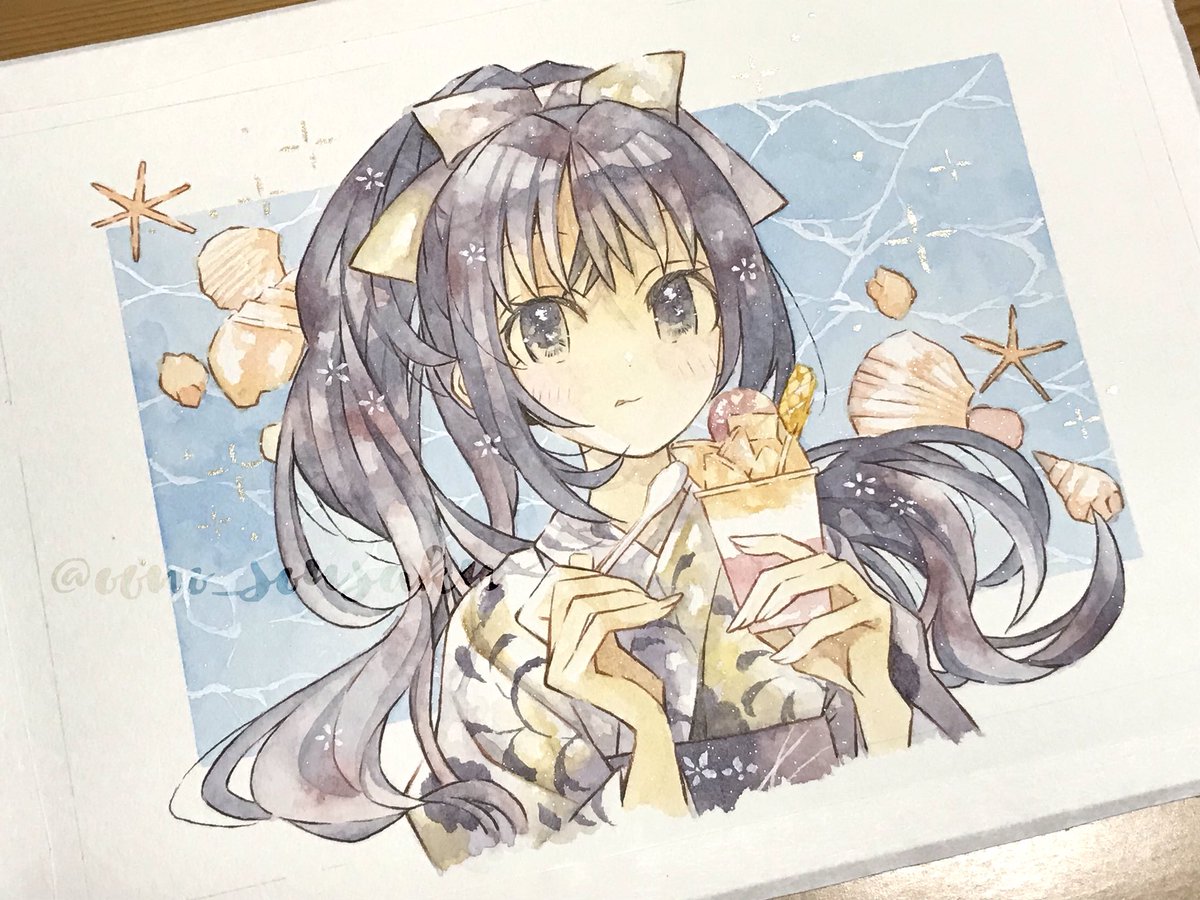 oono_sousaku's tweet photo. ピーチパフェでひとやすみ

使用画材◆
ホルベイン透明水彩　パールカラーズ(シルバーレッド、イエロー、ブルー、バイオレット)
伊研×クサカベ透明水彩　チャコールローズ
ポスターカラー白
キャンソンミタント紙 https://t.co/booibYKPGu