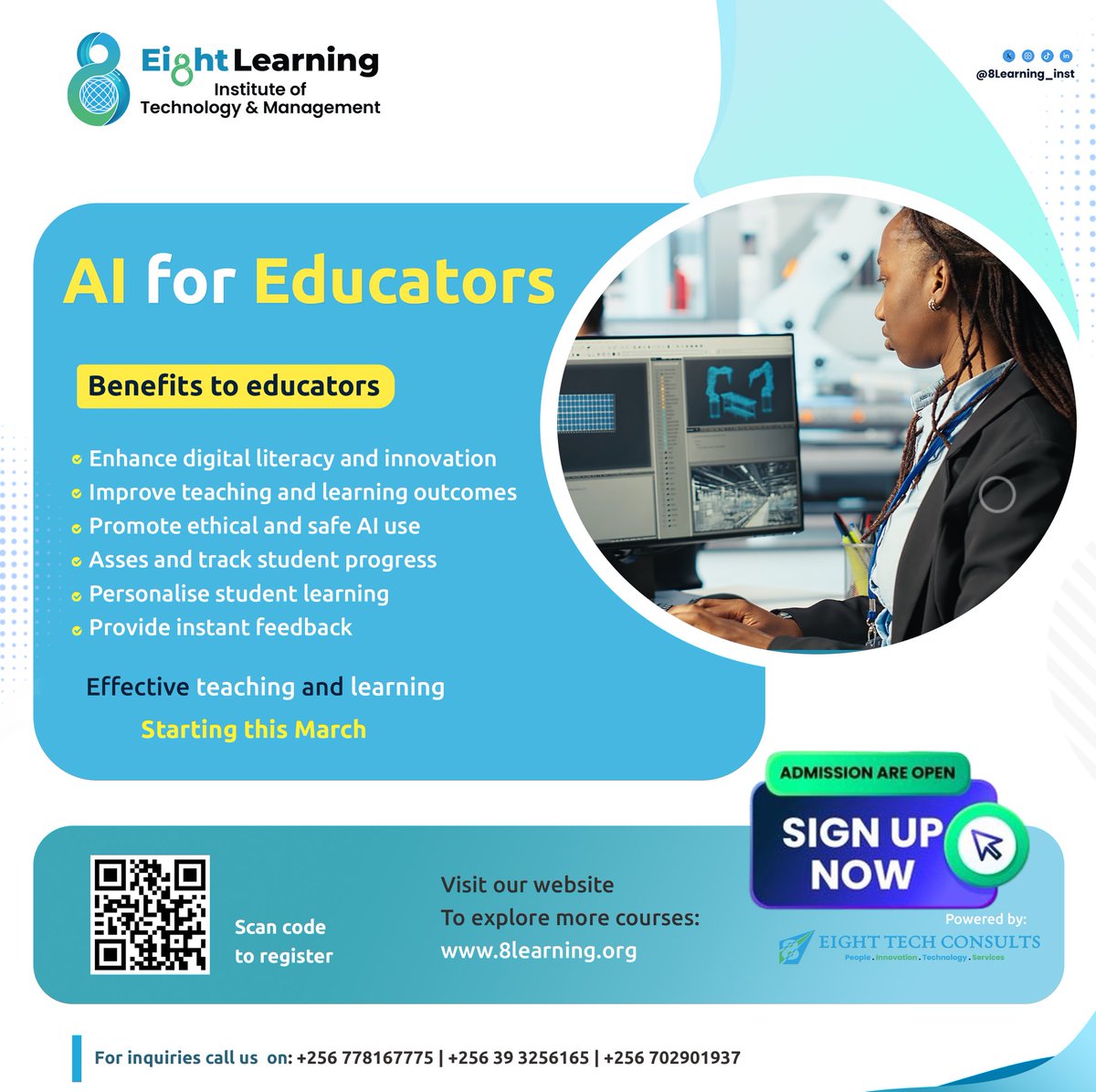 8learning_inst's tweet photo. Are you ready to transform how you teach and empower your students in the age of AI? Join AI for Educators, a hands-on course that will make you run the AI era, Integrate AI tools into your teaching, Boost student engagement &amp; outcomes
Stay ahead in a tech-driven
#8Learning https://t.co/v8X73in377