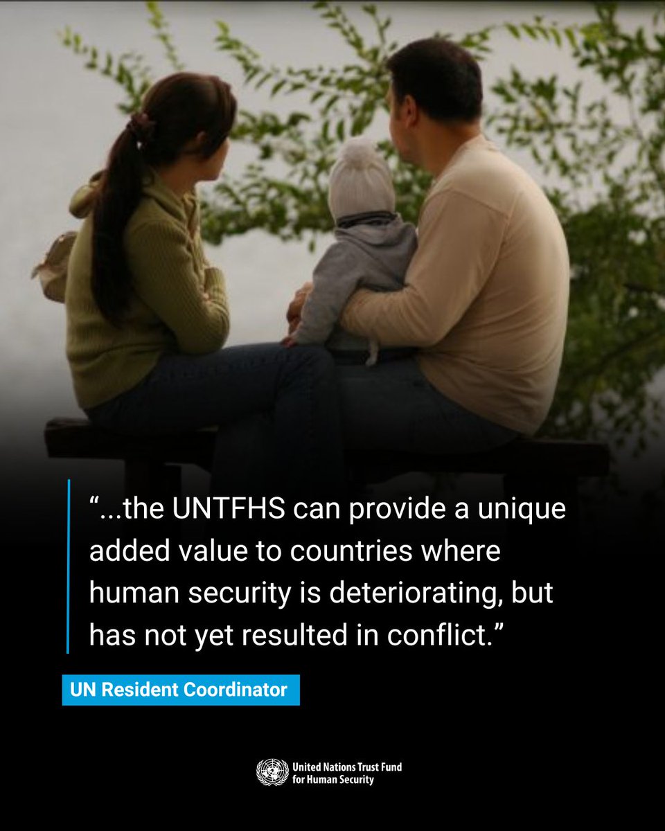 UNhumansecurity's tweet photo. “...the UNTFHS can provide a unique added value to countries where human security is deteriorating, but has not yet resulted in conflict.” - UN RC

UNTFHS gives Resident Coordinators a proactive tool to act early, empower communities &amp; strengthen resilience at the local level. https://t.co/N2S4HBlTXG