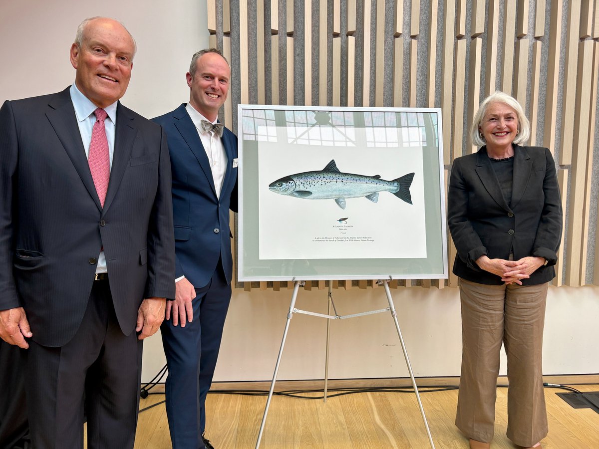ASFSalmon's tweet photo. ASF hosted a reception last night in Ottawa to recognize the Government of Canada’s $81.7 million investment in the national Atlantic salmon conservation strategy. MPs, Senators, hill staff, and DFO Minister Joanne Thompson joined ASF at the National Arts Centre. https://t.co/gjGYlsCf91