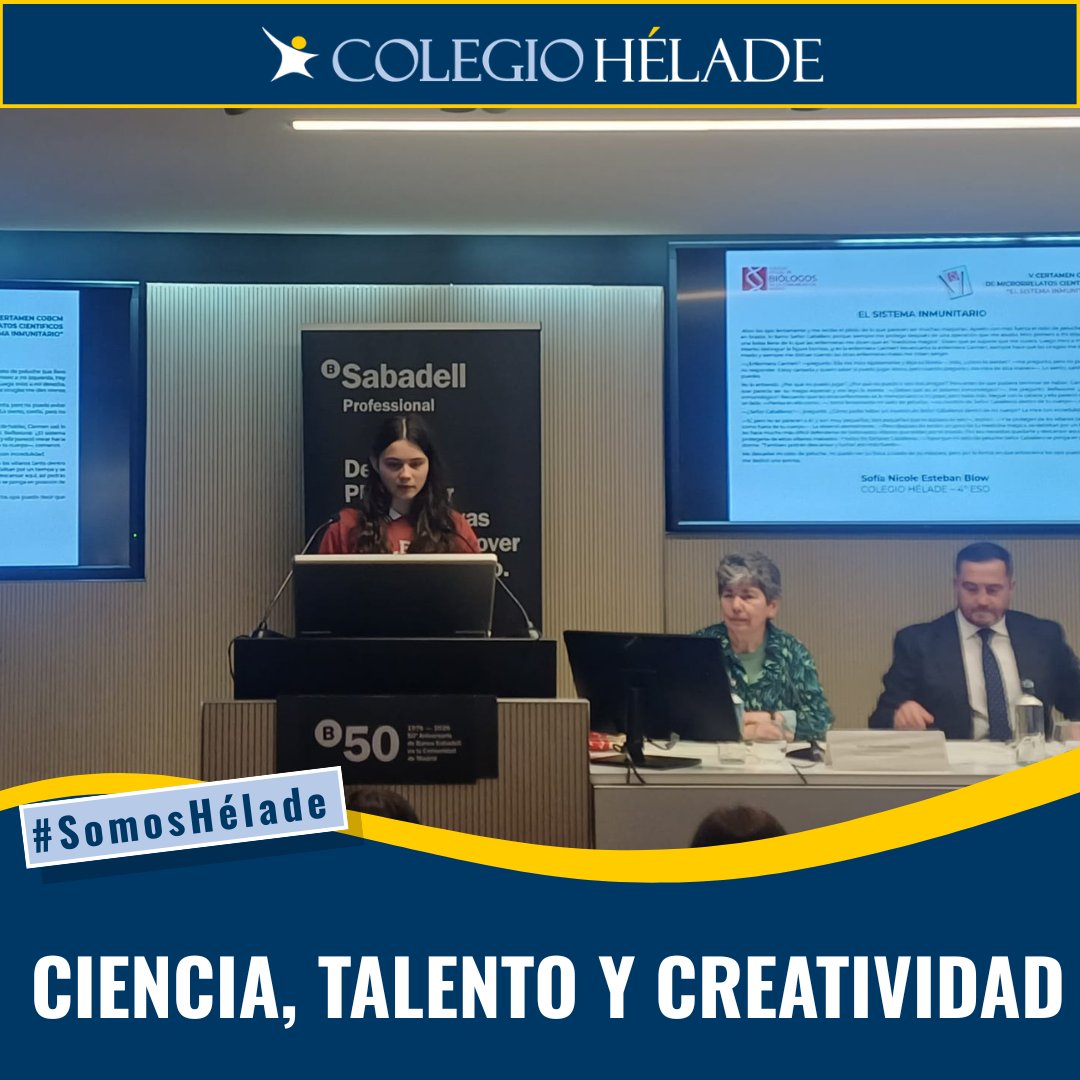 Colegio_Helade's tweet photo. 🧬✍️ Nuestra alumna ha sido seleccionada en el V Certamen COBCM de Microrrelatos Científicos con su relato “El Sistema Inmunitario” 🏆🔬

Ciencia, creatividad y talento unidos en un gran logro. 💛👏

#SomosHélade #Ciencia #Talento https://t.co/qGNwykeqbl