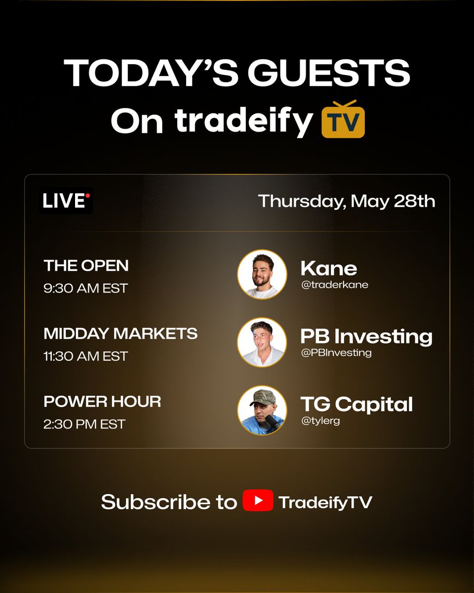 Tradeify's tweet photo. Round 2 keeps getting crazier on TradeifyTV. ⚔️🔥

@traderkane , @PBInvesting and @TylerG_Capital are pulling up LIVE today as the battles continue. 🏆

Markets open. Pressure rising. Brackets getting dangerous.

Are you watching? 👀 https://t.co/rSxtAzNP95