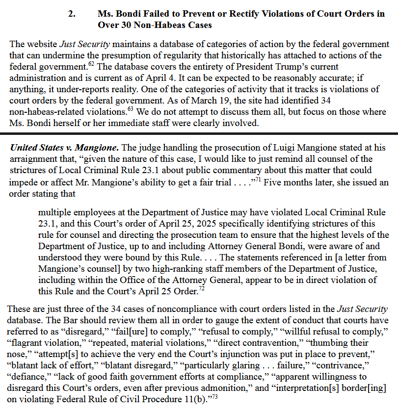 Luigi_Archive's tweet photo. BREAKING: ethics complaint was filed against Pam Bondi citing Luigi’s case as 1 example of her misconduct.
Also, Bondi violated "trust of the American public” by making false statements on Fox News in Epstein case to make public think she had evidence she didn't actually possess. https://t.co/PhOju7MaJv
