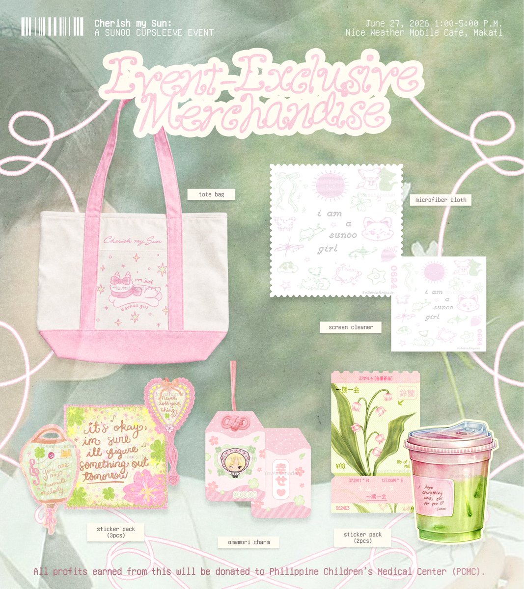 loveshapeden's tweet photo. Here’s a sneak peek at our Cherish my Sun exclusive merch!☀️🍀💓

Made to be something you can cherish and carry with you wherever you go

100% of the profits earned from this project will be donated to the Philippine Children’s Medical Center (PCMC) 💝

#CherishmySUNoo #JuneNOO https://t.co/79bz8Gy4bb
