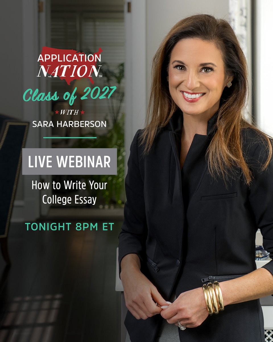 saraharberson's tweet photo. Tonight at 8pm ET, we're hosting part two of a video call series on the college essay with my Application Nation - Class of 2027 group! ✍️

To attend our live webinar tonight (and to access the recording of part one on choosing an essay topic), join now >> https://t.co/GGi2OHVL4p https://t.co/eR3rNgdeqJ