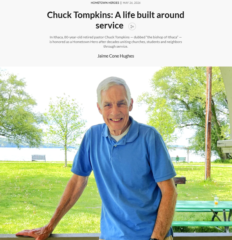 RackerAgency's tweet photo. What a legend!

In Ithaca, Chuck Tompkins, 80-year-old retired pastor and Racker Board of Director Emeritus - dubbed “the bishop of Ithaca” - is honored as a Hometown Hero after decades uniting churches, students &amp; neighbors through service.

📷: Jaime Cone Hughes/Tompkins Weekly https://t.co/fE7Pm8JQIq