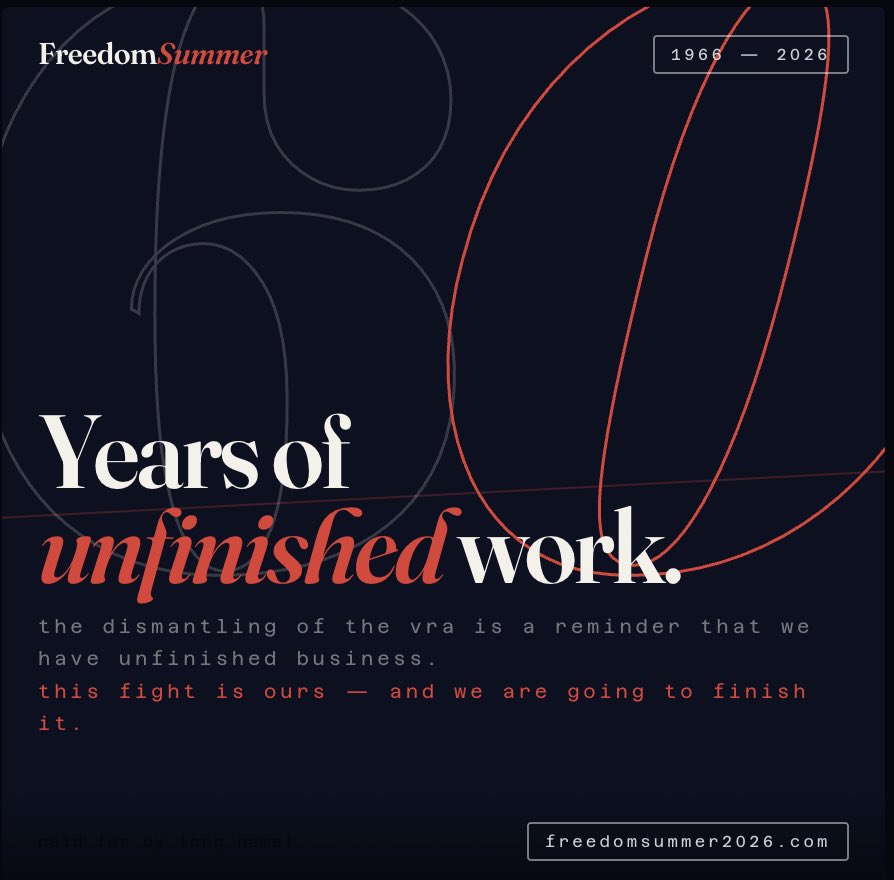 voffund's tweet photo. All roads lead to the South.

Freedom Summer 2026 is here. Voting rights. Safety. Education. Housing. Economic freedom — all under attack at once. We are no longer citizens of this nation. We are founders of a new one.

Get involved: https://t.co/M9DBZqjZNi https://t.co/9vVMV2lCFV