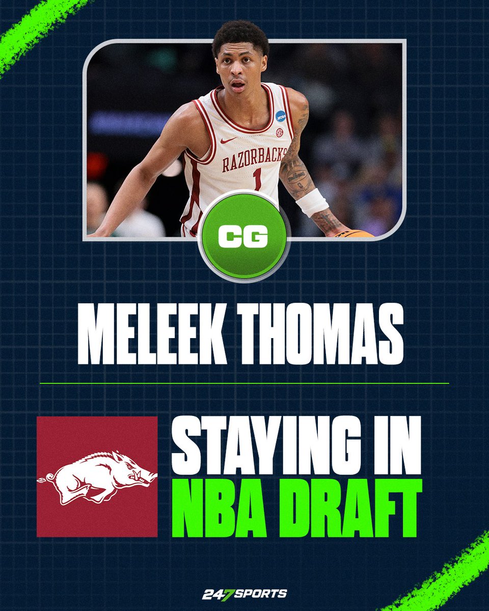 DushawnLondon1's tweet photo. Arkansas freshman Meleek Thomas is keeping his name in the NBA draft, source tells @247Sports 

Thomas averaged 15.6 points, 3.8 rebounds and 2.5 assists this season. 

https://t.co/fwzM5ZacwJ https://t.co/AgiqpTNKtA