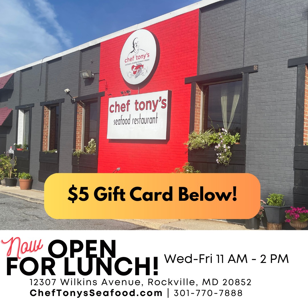 cheftony's tweet photo. Amazing Lunch in Rockville — and we’re excited to welcome you! 🍽️

Join us at Chef Tony’s Seafood Restaurant for a fresh, relaxed midday escape featuring your favorite seafood classics, chef-inspired specials, and the warm hospitality you know us for. 

Whether you’re meeting clients, catching up with friends, or just treating yourself to a great meal — lunch just got better.
Stop by Wednesday through Friday from 11 AM – 2 PM and enjoy a delicious break from the ordinary. 

And don’t forget — there’s a $5 gift card waiting below to make your visit even sweeter.

📍 12307 Wilkins Avenue, Rockville, MD 20852
🌐 https://t.co/POrEXaG64K
📞 301-770-7888
We can’t wait to see you for lunch!