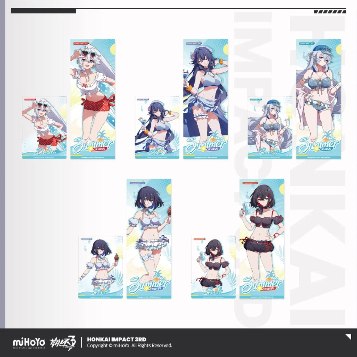 NekoNewss's tweet photo. Hi cuties!~💖✨

New 2026 Summer Cruise update: Kiana, Mei, Bronya, Seele, and Veliona Seele! 
-Standees 48 RMB each!
-Badges 15 RMB each!
-Tickets 25 RMB for one or 125 RMB for the set!
-Keychains 32 RMB each!
starting May 31st!

Links below!

#HonkaiImpact3rd https://t.co/OC9T0u1vec