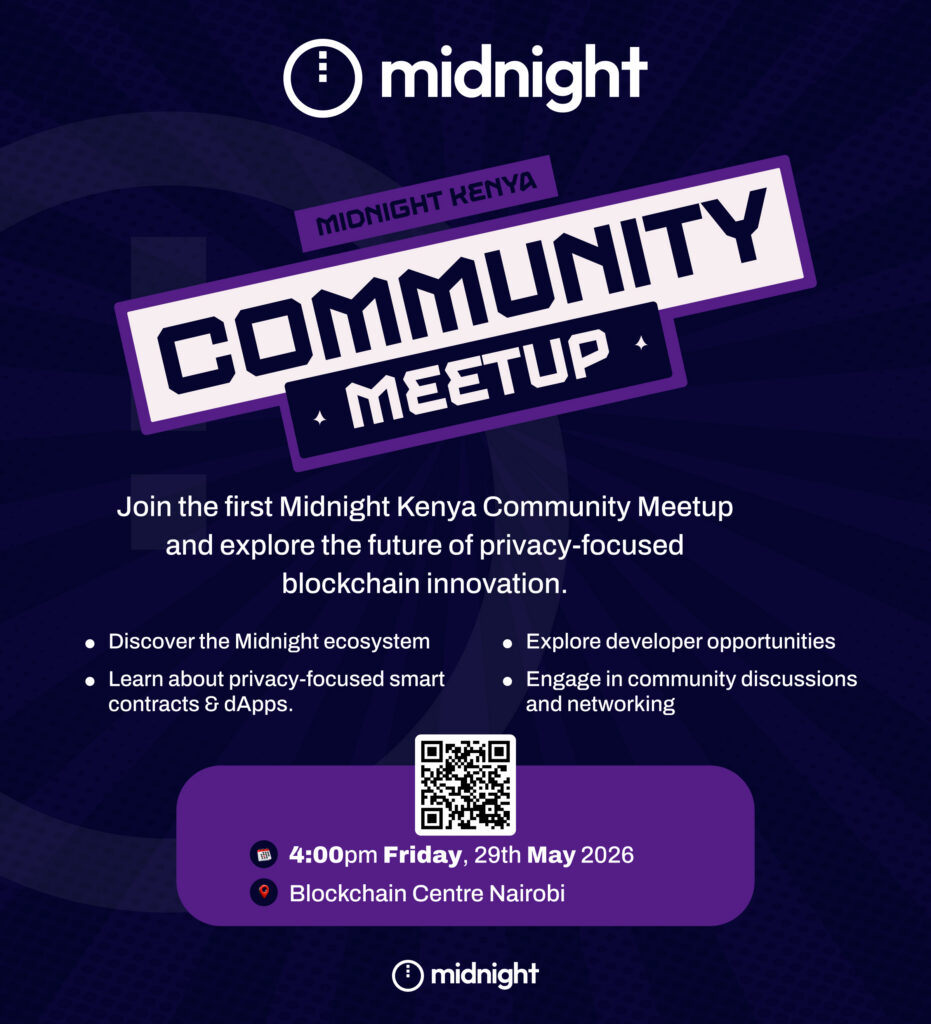 BCentreNBO's tweet photo. 🌙✨ Be Part of the First Midnight Kenya Community Meetup! ✨🌙

📍 Venue: Blockchain Centre, Hurlingham
📅 Date: 29th May, 2026
⏰ Time: 4:00 PM

🎟 RSVP: https://t.co/BXgDfVknvL https://t.co/lUdZy3JnjD