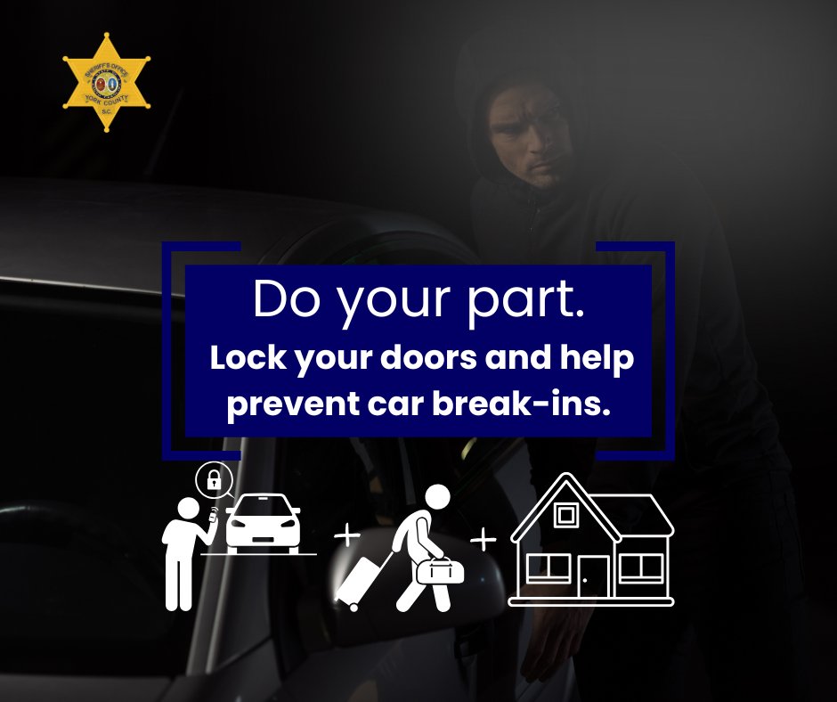 YCSO_SC's tweet photo. It's that time. 
✅ Lock your cars.
✅ Take all valuables inside, especially firearms.
✅ Report suspicious activity.

#9PMRoutine #YCSONews https://t.co/2Fe97x3GYF