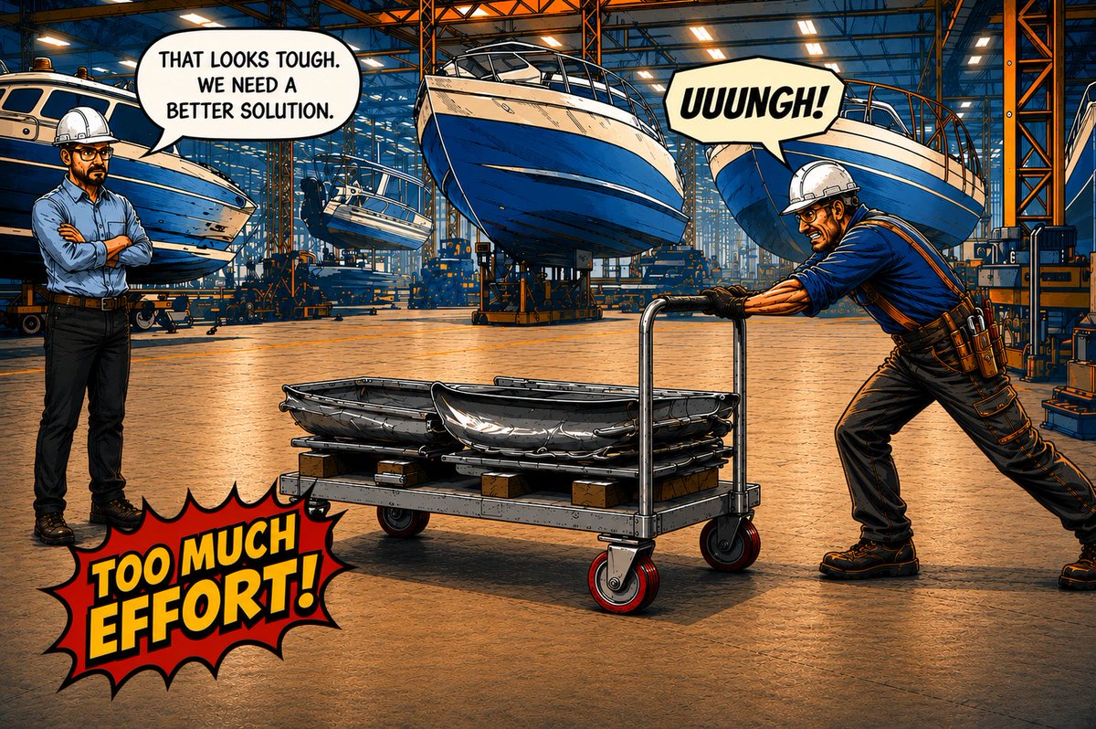 CasterDepot's tweet photo. This is what movement looks like in a real boat manufacturing facility.

Now picture this instead: Easier starts. Smoother tracking. Same workload, less effort.

Explore our ergonomic caster solutions at https://t.co/E1cSB2h8P7  or give us a call: 888.926.7857

#CasterHeads https://t.co/o49OV9z3uc