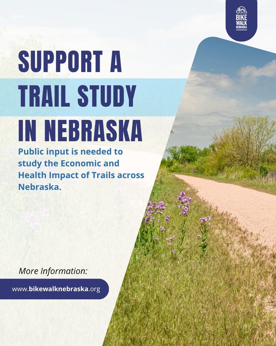 PapioNRD's tweet photo. We're partnering with @BikeWalkNE on a statewide study exploring how trails impact our economy, health, &amp; quality of life.

If you use/advocate for local trails, have a business along a trail, or oversee a trail system, please take this quick survey. 
 
https://t.co/wfXOSuEUYG https://t.co/XesqWPgoBd
