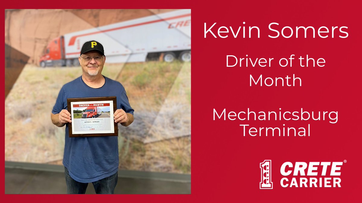 CreteCarrier's tweet photo. Congratulations Kevin! Thank you for putting safety first as you provide reliable service for our customers! #trucking #trucker #supplychain https://t.co/4CaISJLGSS