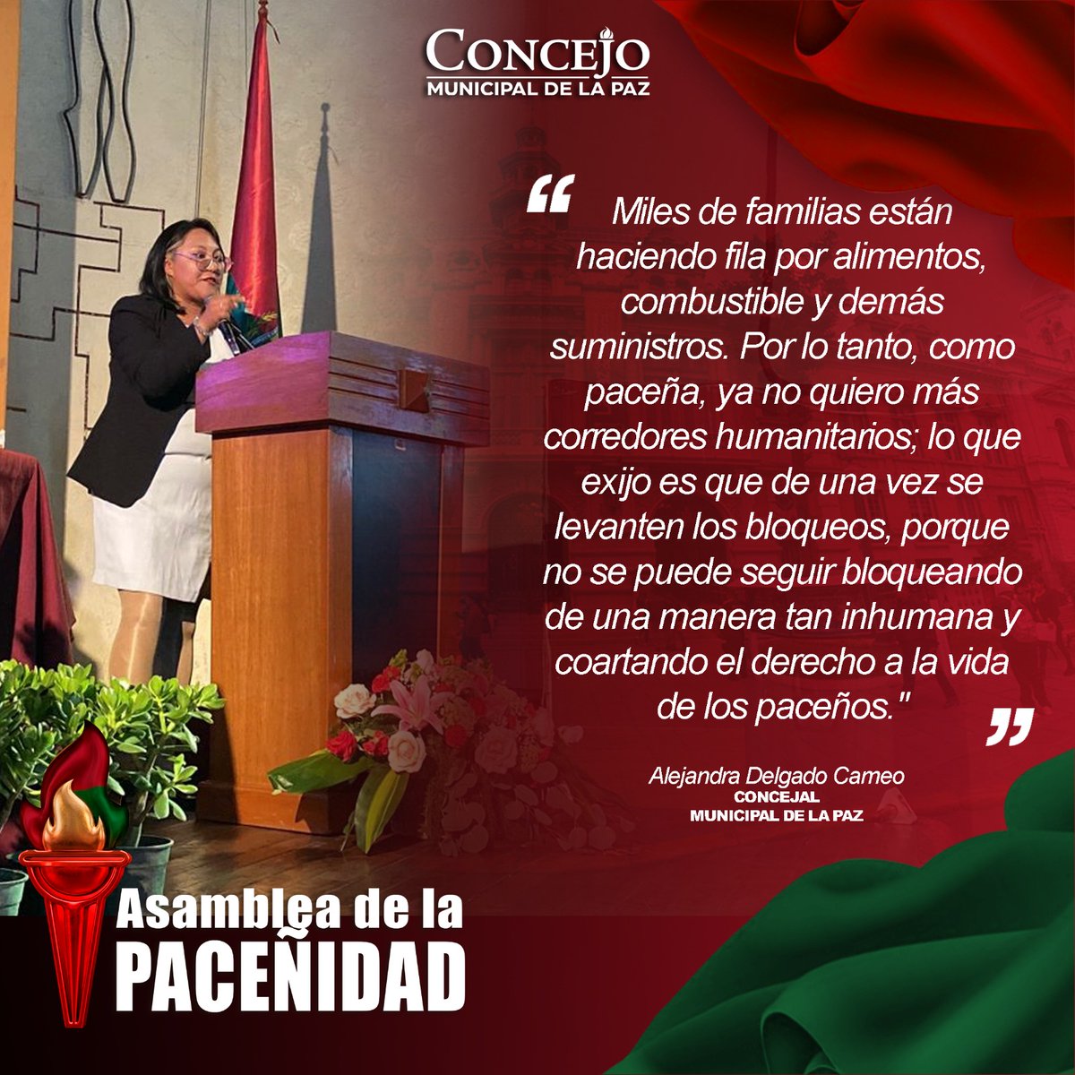 TuConcejoLP's tweet photo. 🏛️ ¡Basta de coartar el derecho a la vida de los paceños! La concejala Alejandra Delgado Cameo exige en la #AsambleaDeLaPaceñidad el levantamiento total de los bloqueos para garantizar alimentos y suministros a nuestras familias. ✅🕊️
#TuConcejoEscucha #LaPaz https://t.co/BcUQewOVtq