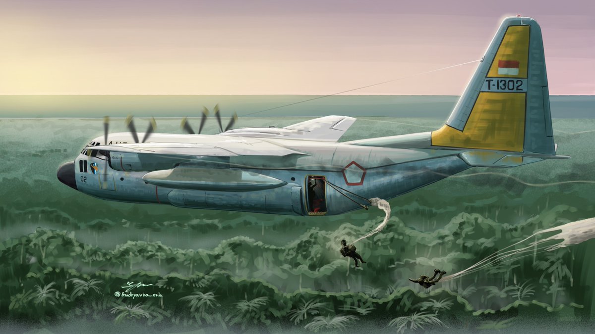_kudryavka_erla's tweet photo. インドネシアののC-130！前に描いたな
型は違うけど、自分が描いた機体が飛んでる写真は面白いしちょっと嬉しい https://t.co/2qwsosphU3
