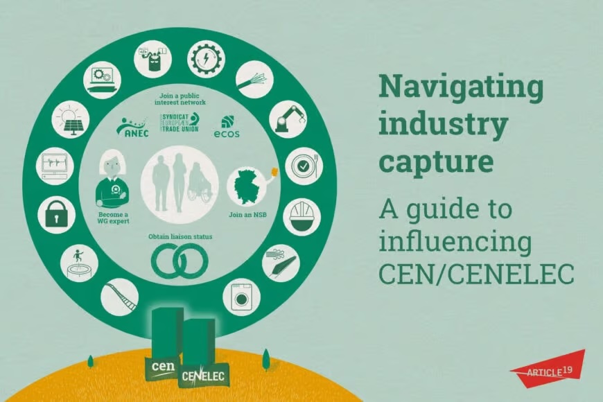article19org's tweet photo. Civil society can engage with CEN/CENELEC to mitigate industry capture and advocate for standards that protect human rights.

Read our guide to find out how civil society can get involved: 

https://t.co/2xmfDLQQVs https://t.co/87VyKp0fj4