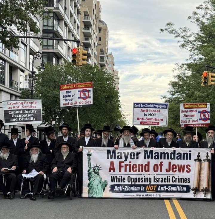 VOJews's tweet photo. Orthodox Jews gathered outside NYC mayor's residence Gracie Mansion in New York City, in support of New York City Mayor Zohran #Mamdani strong stand in defense of the First Amendment of the United States Constitution, 

Freedom of assembly guarantees the right of people to gather peacefully in public for marches, protests, and association with groups.

While counter protest #Zionist Israeli radical mobs who have flooded our streets and using so-called houses of worship to commit their crimes by selling illegal #Palestinian land.

Orthodox Jews made clear: 

Anti-Zionism Is Not Anti-Semitism!!

Opposing "Israel" or refusing to attend the #Israel Day Parade does not make you anti-Semitic.

Judaism is a religion, Zionism is a g-d less ideology movement.

Zionism is a political movement. They are the the exact the opposite
