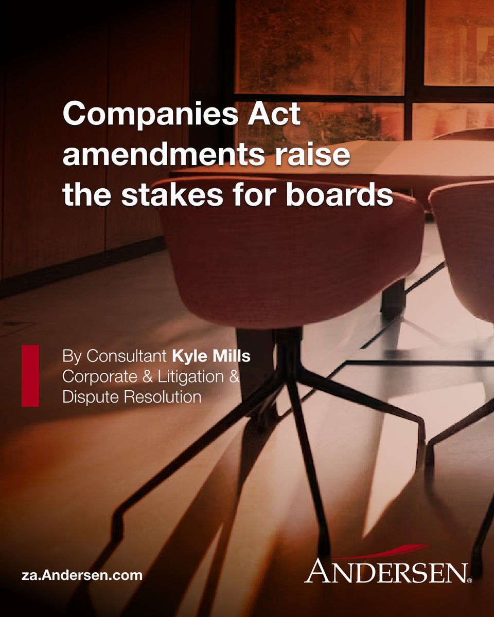 AndersenZA's tweet photo. South Africa’s Companies Act amendments are raising the stakes for boards. Kyle Mills discusses the implications for executive remuneration and shareholder oversight.: https://t.co/KzBwme38ex

#CorporateGovernance #ExecutiveRemuneration #CompaniesAct #BoardGovernance #JSE https://t.co/UjnPI3aAiZ