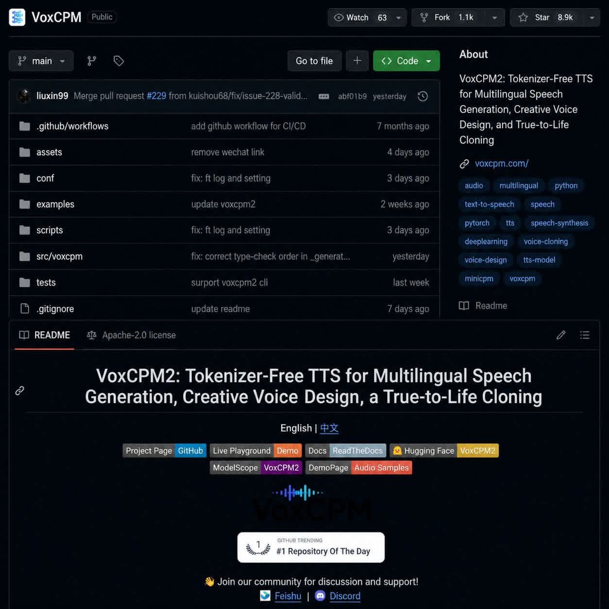 MrCharlesky's tweet photo. 🚨 ElevenLabs charges $/5–$/99/month (up to $/1,320 for Business).

Someone just open-sourced a free alternative: VoxCPM2.

Clone any voice from a short clip—or generate one from text.

30 languages. 48kHz studio quality. Runs locally.

What it does: 
→ Clone voices (accent, tone, emotion, pacing)
→ Create voices from text (“gentle young woman”)
→ Control delivery (“faster, cheerful”)
→ Match nuance with audio + transcript
→ Auto-adjust tone based on context
→ Real-time streaming (faster than playback)
→ Works on 8GB VRAM
→ Fine-tune with 5–10 mins of audio

Performance: 
→ Beats ElevenLabs in voice similarity benchmarks
→ Up to 85% vs ~61% (English)

Why it’s wild: 
→ No API costs
→ No subscriptions
→ No per-use pricing
→ 100% open source (commercial use allowed)

L!nk👇👇