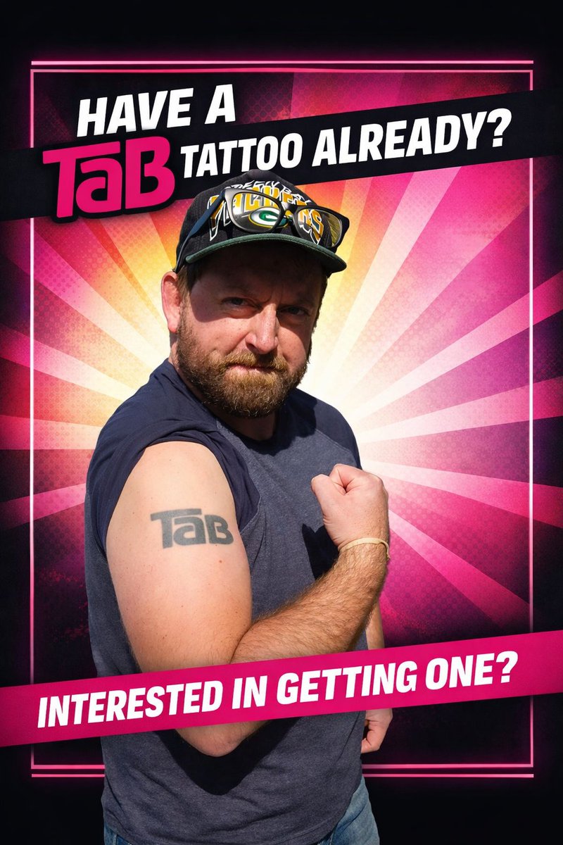 SaveTaBSoda's tweet photo. Some fans sip TaB… others show their loyalty in ink.
We’re collecting stories from the dedicated TaB faithful — the fans who already have TaB tattoos and the brave souls planning their first one.  If you’ve got TaB ink — or you’re thinking about joining the club — get in touch! https://t.co/uJarYunpSW