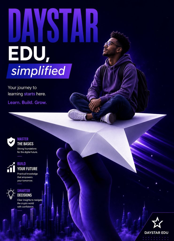 DePrice01's tweet photo. Daystar Edu, Simplified 🚀

Learning doesn’t have to be complicated. With Daystar Edu, you gain the knowledge, tools, and confidence needed to thrive in the digital economy.

🌟 Master the Basics – Build a strong foundation for your future.
🌟 Build Your Future – Turn knowledge into practical opportunities.
🌟 Make Smarter Decisions ,Navigate the digital and crypto world with confidence.

Your journey to learning starts here.
Learn. Build. Grow.  download here :

https://t.co/q7X05m75nC

#DaystarEdu #DaystarEcosystem #LearnBuildGrow
