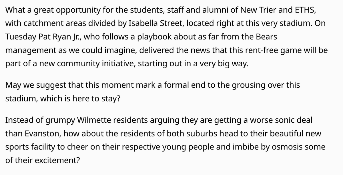 mattheweadie22's tweet photo. The @chitribopinions board with a pointed message to Evanston and Wilmette residents still distraught by Northwestern's new Ryan Field https://t.co/ZW6gzgieW3