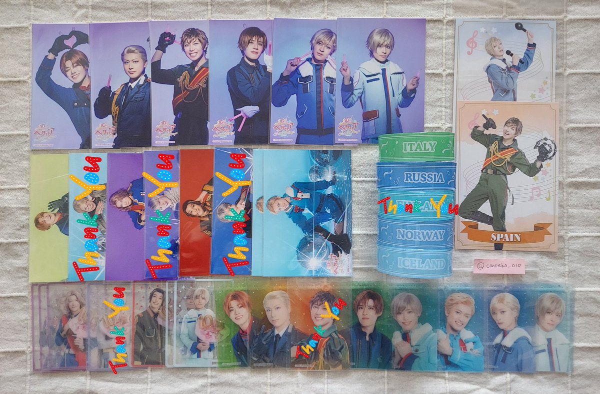 canoeko_010's tweet photo. ヘタミュ　ヘタコン　交換譲渡
過去作(GW,WU,WW,FW,GLW,TW)

譲：画像①②③ + WCリストバンド仏
求：定価+送料、画像④

異種交換可、郵送対応
グッズ詳細等も含めお気軽にご質問、お声かけください https://t.co/yypehjV06o