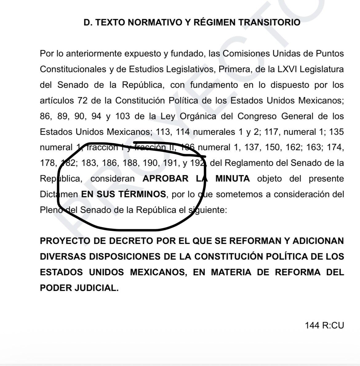 Ya está el dictamen del @senadomexicano de la reforma al Poder Judicial ...