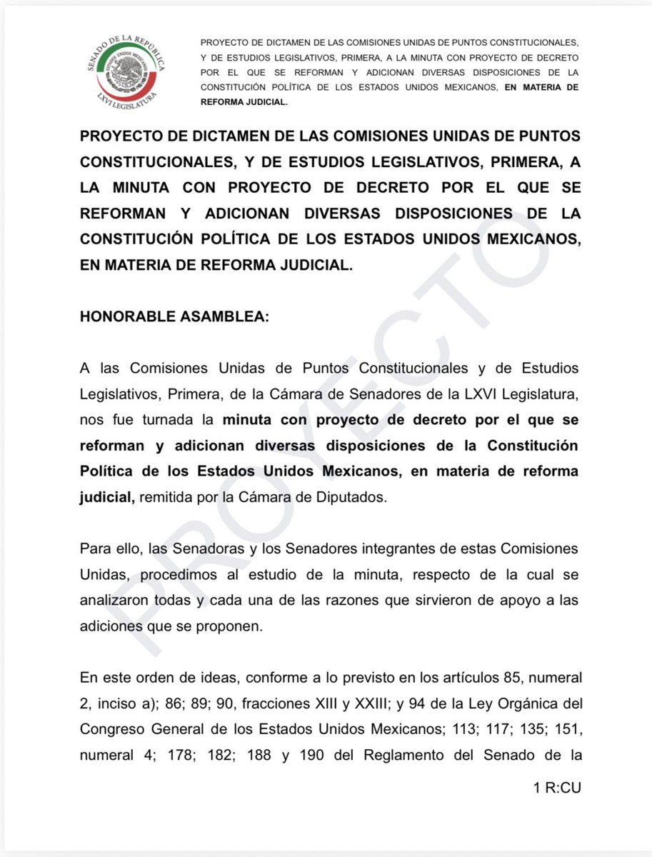 Ya está el dictamen del @senadomexicano de la reforma al Poder Judicial ...