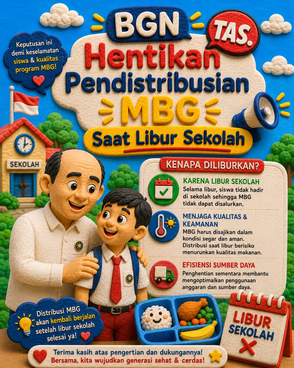 exacstly_'s tweet photo. Info penting buat para orang tua dan siswa! Penghentian sementara distribusi MBG selama libur sekolah bertujuan menjaga kualitas dan keamanan makanan. Setelah libur usai, program akan kembali berjalan normal. #LanjutkanMBG

YOUTHFUL CHARM AHN KEONHO ENHYPEN'S GREAT AUSSIE https://t.co/jJTR0rbucQ