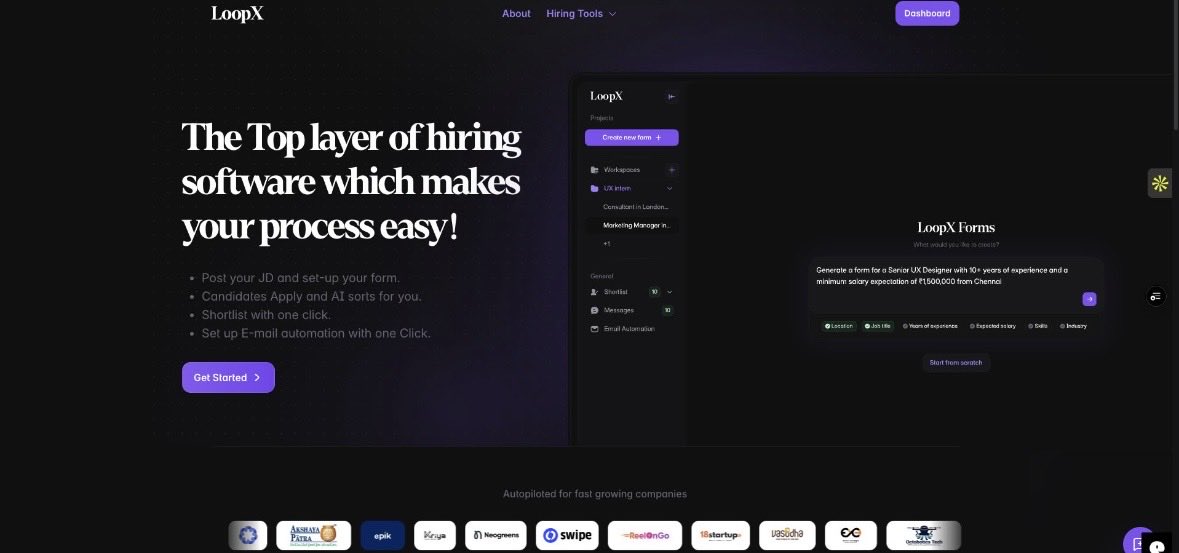whychinmay's tweet photo. LoopX VO.1 (Beta) is now
live(https://t.co/VaCwUZBjm4)

LoopX is a simple Hiring OS that streamlines your entire hiring pipeline in one place instead of toggling between Linkedln, WhatsApp groups, Gmail, and random email tools.

Book a demo or log in to it https://t.co/8UZQT7JulL
